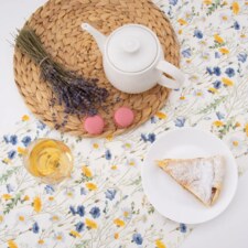 Ubrus-běhoun papír jarní květy 180x40 cm modrá