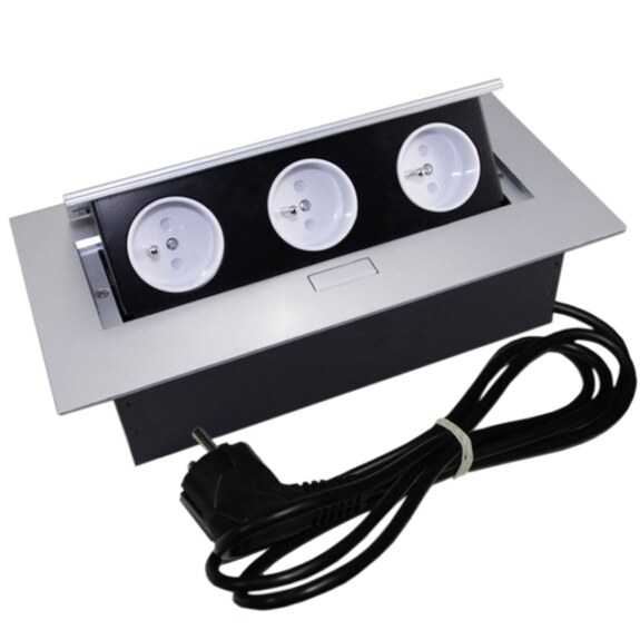 Zapojená stolová vyklápěcí zásuvka 3 x DeskSocket Flexi šedá