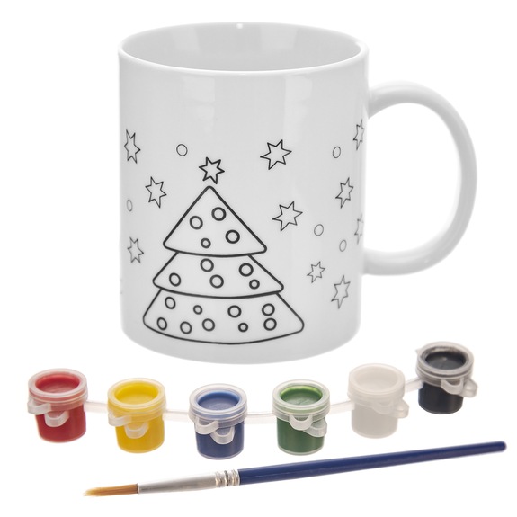 Hrnek porc.+barvy a štětec STROMEK 0,38 l