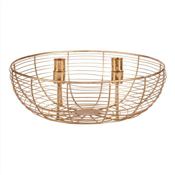 Svícen kovový - adventní, konstrukce ve tvaru mísy, zlatý.