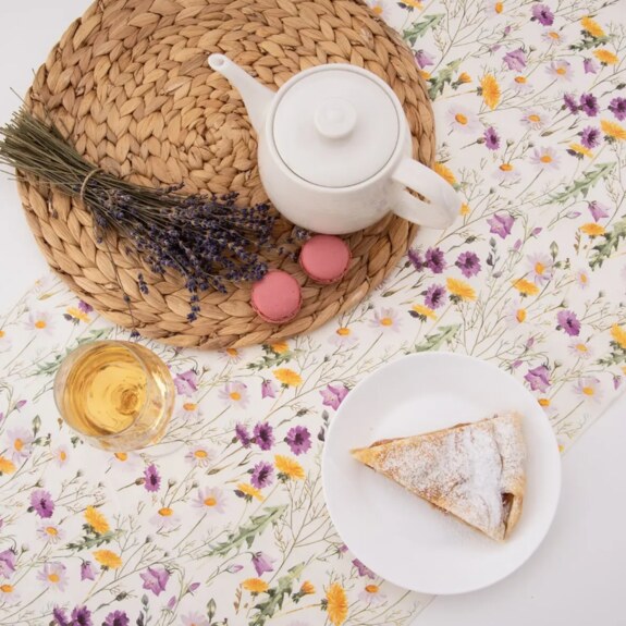 Ubrus-běhoun papír jarní květy 180x40 cm fialová