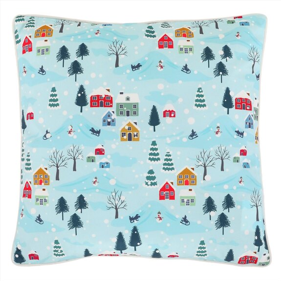 Polštář sametový s výplní, modrý - barevný vzor, 100% polyester, 45 x 45 cm