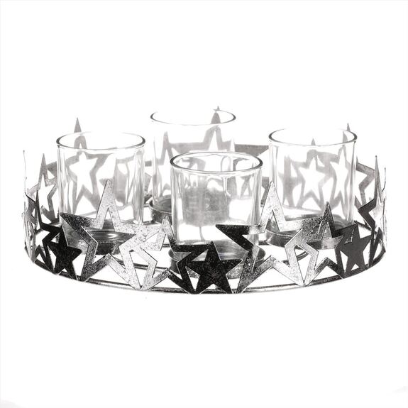 Svícen kovový adventní, stříbrný.