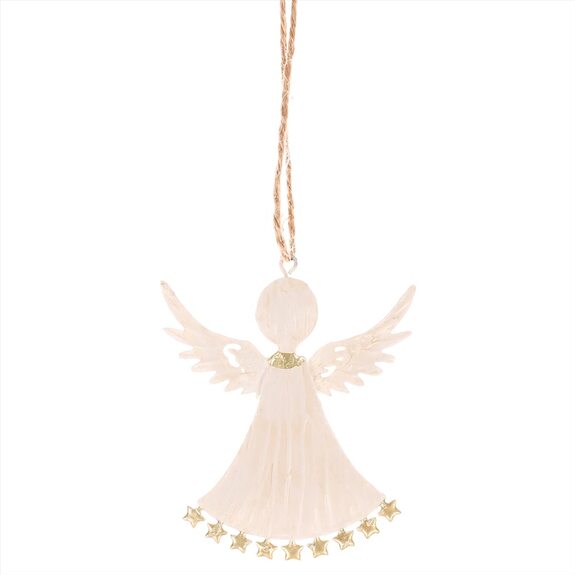 Anděl kovový - na pověšení, bílý se zlatými hvězdičkami.