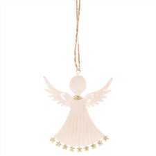 Anděl kovový - na pověšení, bílý se zlatými hvězdičkami.