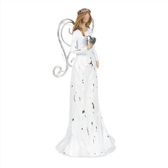 Anděl držící srdce, se svítícími křídly, polyresin.