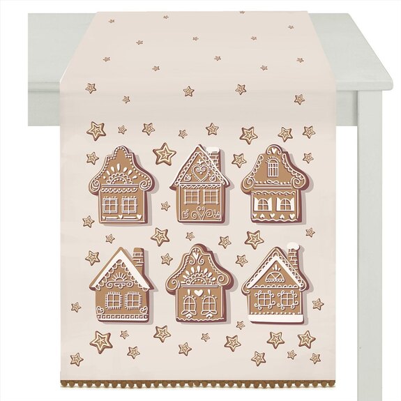 Běhoun - motiv s domky, 100 % polyester, 40 x 150 cm