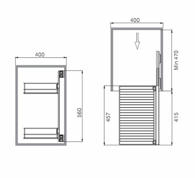 Výsuvný botník boční s tlumeným dovřením, 327x457x560 mm, chrom, antract