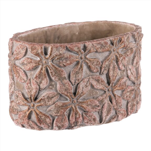 Obal na květiny - malý oválný, vzor květin, beton