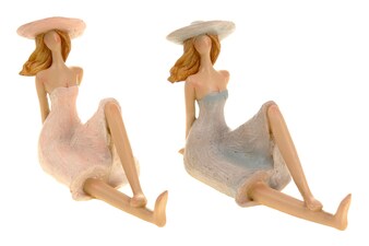 Dáma s kloboukem, sedící, polyresin, mix dvou barev SM331