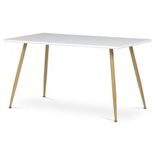 Stůl jídelní 140x80, MDF, bílá matná deska, kovové nohy v barvě dubu.