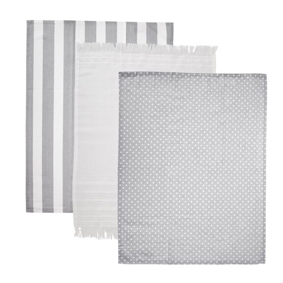 Utěrka bavlna kuch. Dekor 3 ks šedá