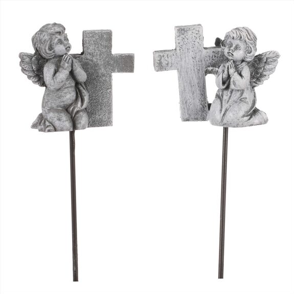 Anděl s křížkem polyresinový, mix 2 druhů. Zápich.