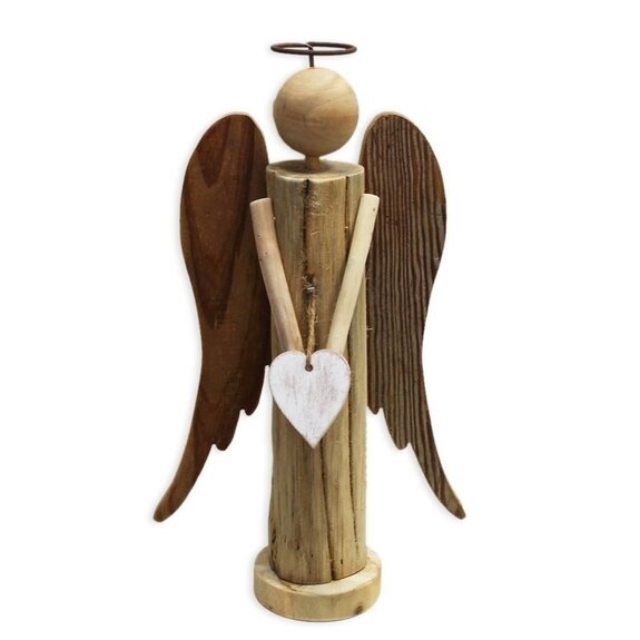Anděl dřevo/kov 33,5cm natur
