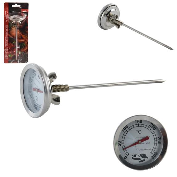 Teploměr kuch. nerez/sklo do udírny 16 cm