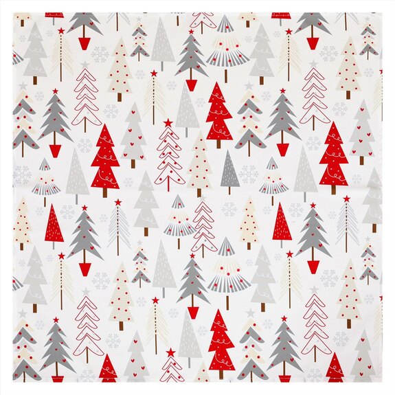 Ubrus - barevné vánoční stromky, 100% polyester, 80 x 80 cm.