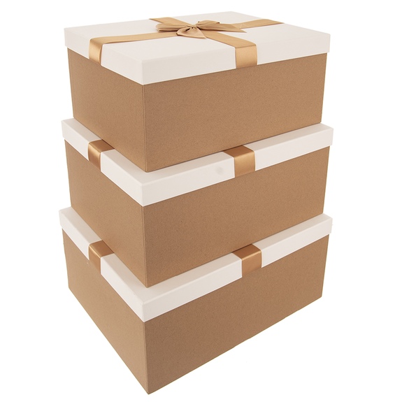 Krabice papír dárková zlatá/bílá 3 ks L