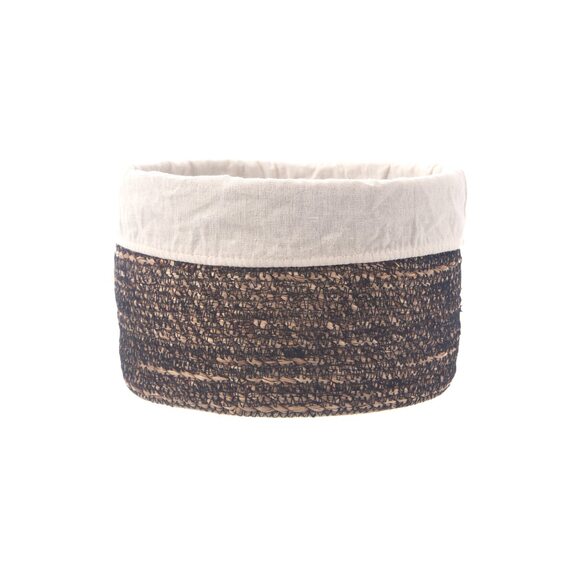 Košík vodní hyacint+textil pr. 18 cm, v. 13 cm smetanová