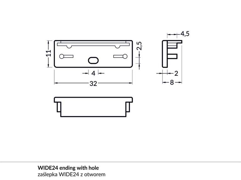 Koncovka WIRELI WIDE24 šedá s otvorem, pár