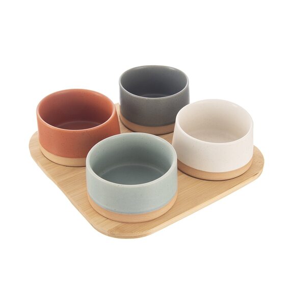 Miska kamenina+bambus tác serv. set