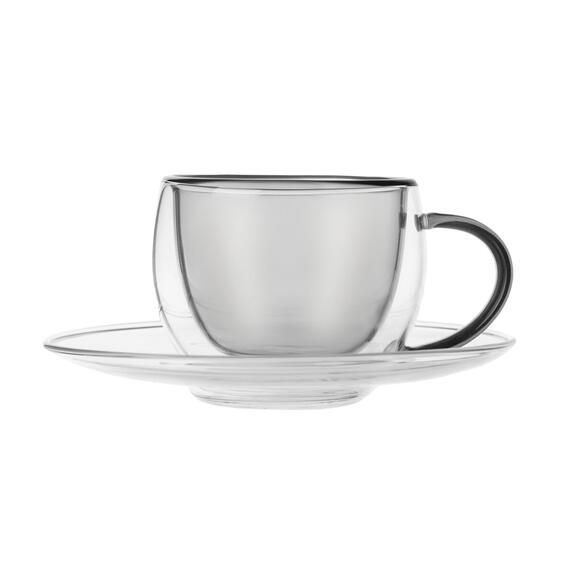 Hrnek dvoustěnné borosil. sklo+podš. 2ks DOUBLE espresso 0,1 l šedá