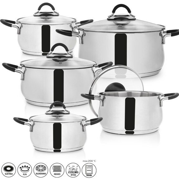 Sada nádobí nerez DALIE 10 dílů+poklice sklo