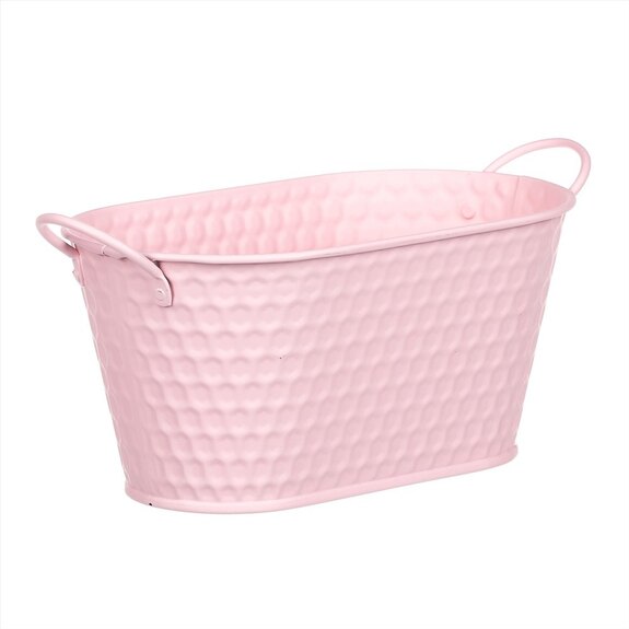 Obal kovový - truhlík, v růžové barvě.