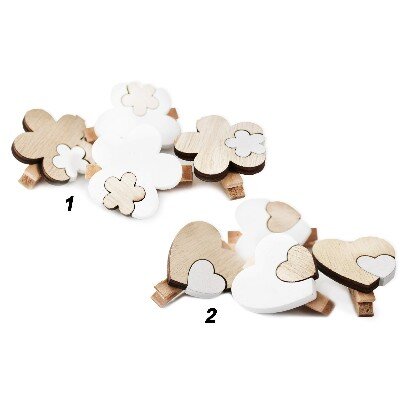 Kolíček kytka/srdce 4ks/4,5cm natural
