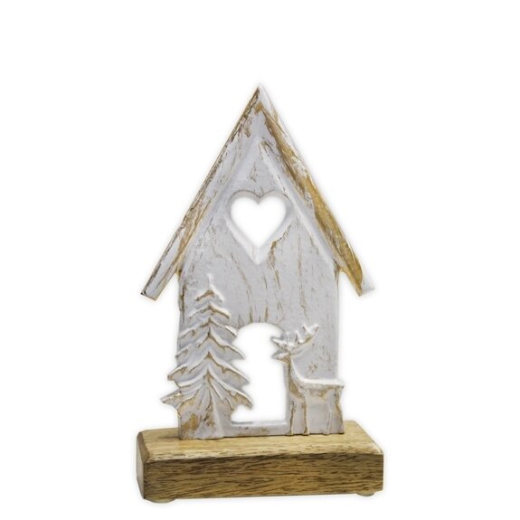 Domek kov/dřevo V19cm bílá