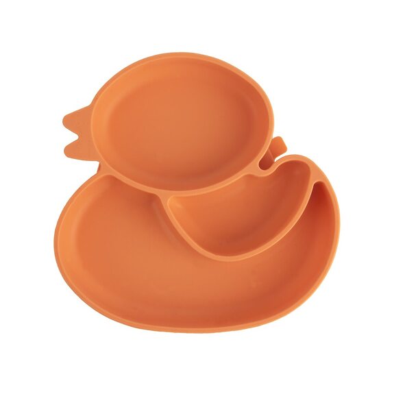 Talíř silikon dětský dělený kačenka 19,5x19 cm oranžová