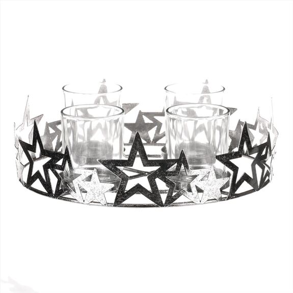 Svícen kovový adventní, stříbrný.