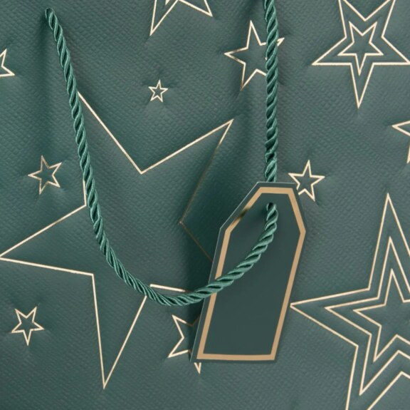 Taška papír dárková hvězda 31x12x26 cm zelená