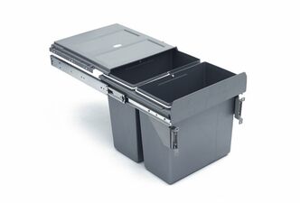 Výsuvný odpadkový 2-koš s úchyty dvířek, 2x16 l, K40-šedý plast