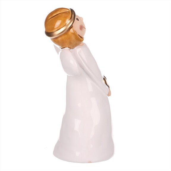 Anděl bílý držící srdce, keramika