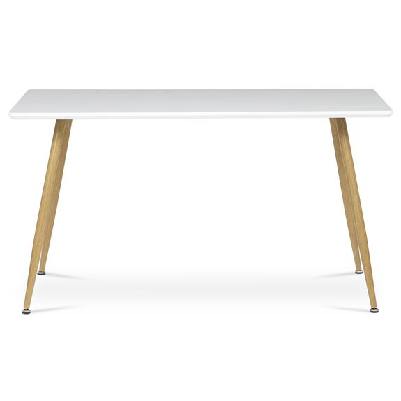 Stůl jídelní 140x80, MDF, bílá matná deska, kovové nohy v barvě dubu.