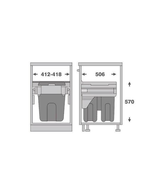 Odpadkový 2-koš Elegance, 2x27 l, 412-418x506x570, K45-šedý plast