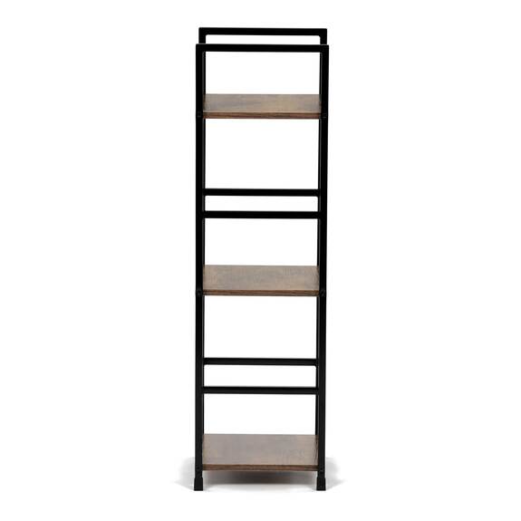 Regál, 3 police, dekor staré dřevo, MDF, černý lak