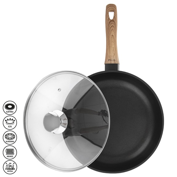 Pánev GRANDE WOODEN pr. 28 cm skleněná poklice