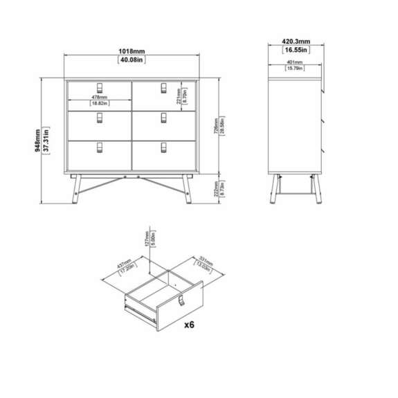 Komoda Rain 6s malá černá MAT/ořech