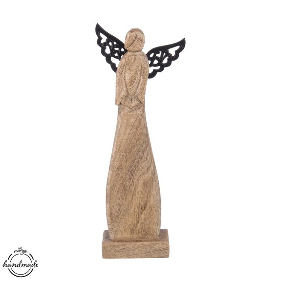 Anděl dřevo MANGO křídla kov v. 34,5 cm