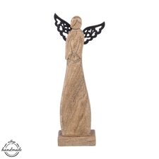 Anděl dřevo MANGO křídla kov v. 34,5 cm