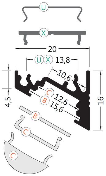 Profil WIRELI60 CORNER BC/UX bílý komaxit 2m (metráž)