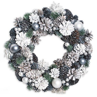 Věnec šišky 35cm šedá