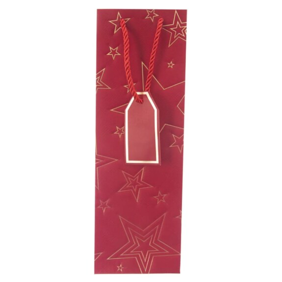 Taška papír dárková na víno hvězda 12x9x36 cm červená