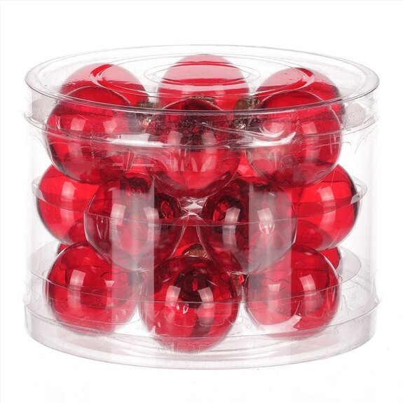 Ozdoby skleněné, barva červená-průhledné, pr.4 cm, cena za 1 balení (18 ks)