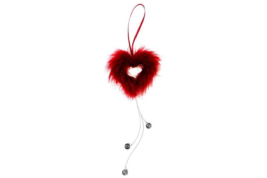 AK1910-RED Dekorace z peří závěsná - srdíčko, barva červená