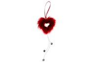 AK1910-RED Dekorace z peří závěsná - srdíčko, barva červená