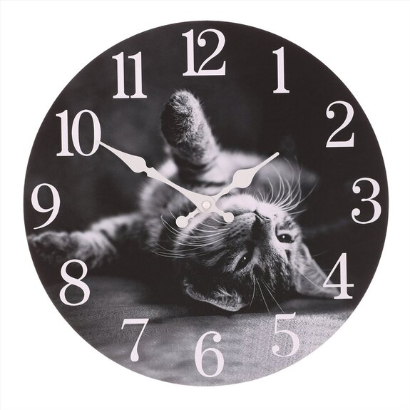 Hodiny nástěnné - hravé kotě, MDF, 34 cm