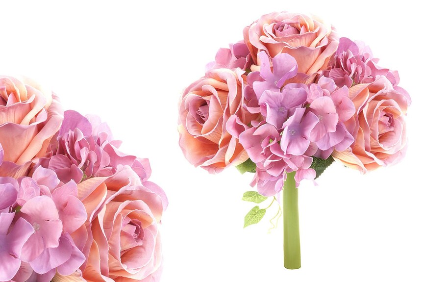 Hortenzie a růže KN5123-MIX1 , puget, barva lila a růžová, květina umělá