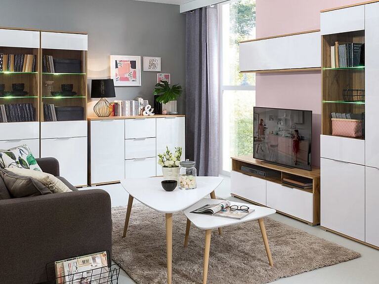 Komoda ZELE KOM2D3S dub wotan/bílý lesk